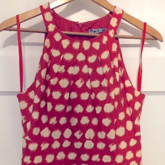 Very Cute Deep Coral w/Cream Spot Cocktail Dress Size 6 - Eliza J - Picture 5 of 10